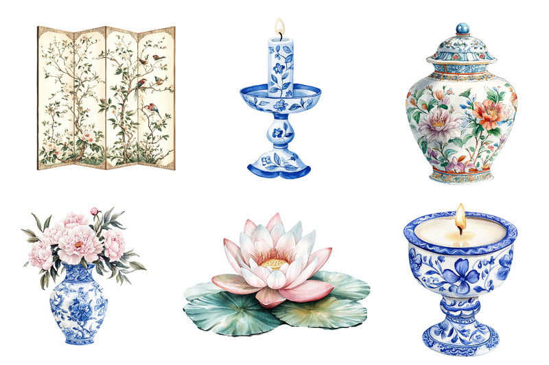 Chinoiserie Summer Clipart Bundle - CraftNest - Digital Crafting and Art