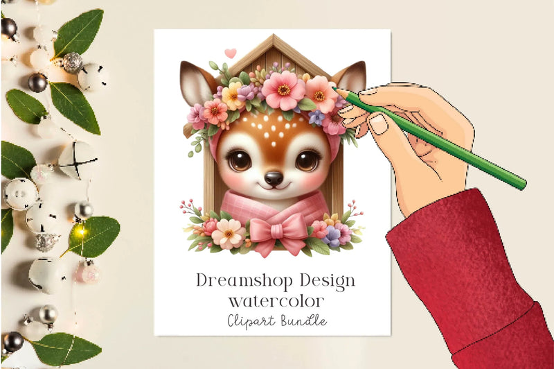 Cute Spring Deer Clipart Bundle 1 - CraftNest - Digital Crafting and Art