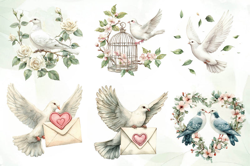 Spring White Doves Clipart Bundle - CraftNest - Digital Crafting and Art