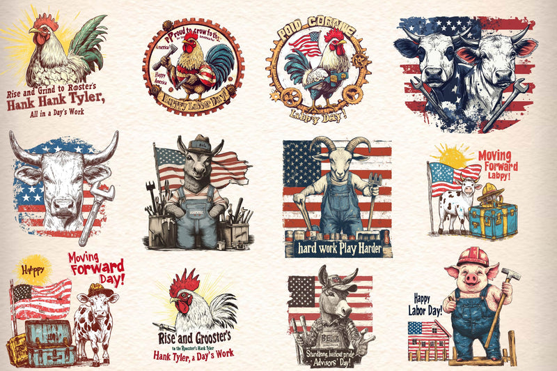 Vintage Labor Day Farm Animals Clipart Bundle - CraftNest - Digital Crafting and Art