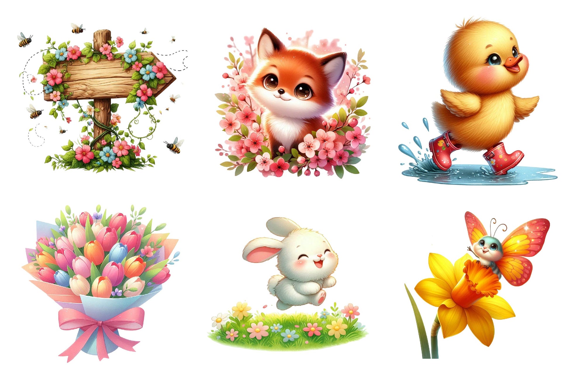 Happy Spring Water Color Clipart Bundle - CraftNest - Digital Crafting and Art