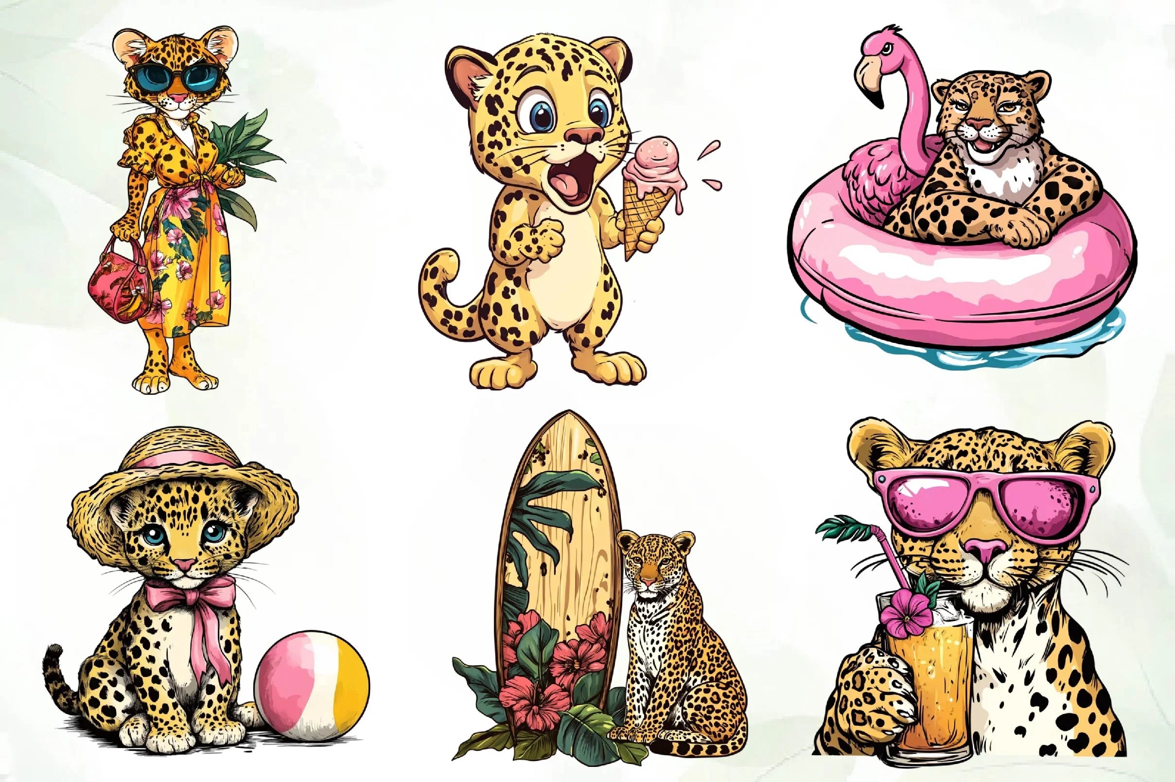 Summer Cute Leopard Clipart Bundle - CraftNest - Digital Crafting and Art