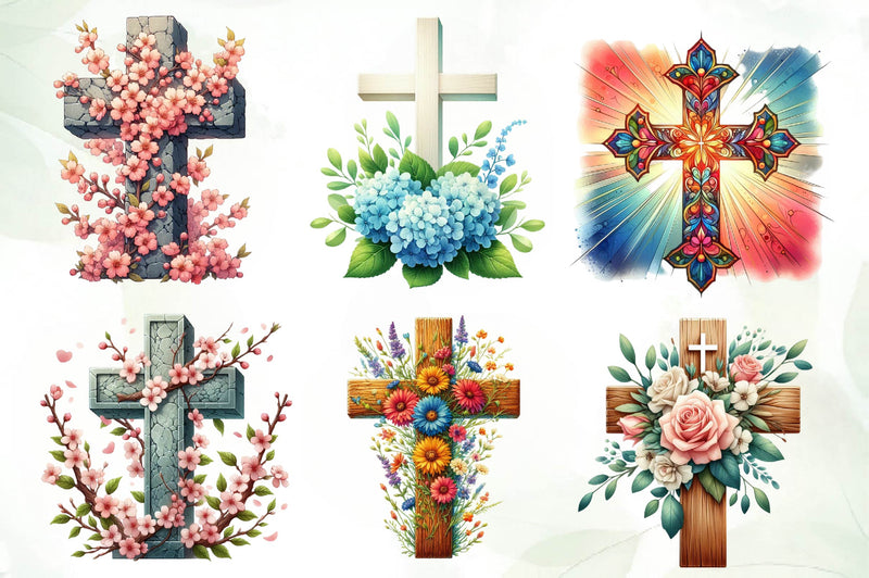Cross Religious Floral Clipart Bundle - CraftNest - Digital Crafting and Art
