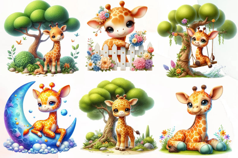 Giraffe Spring Flowers Clipart Bundle - CraftNest - Digital Crafting and Art