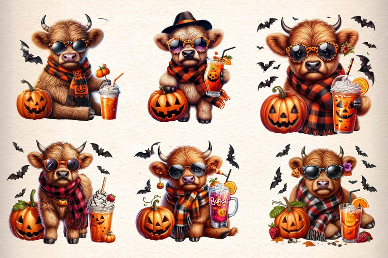Cute Halloween Highland Cow Clipart Bundle - CraftNest - Digital Crafting and Art