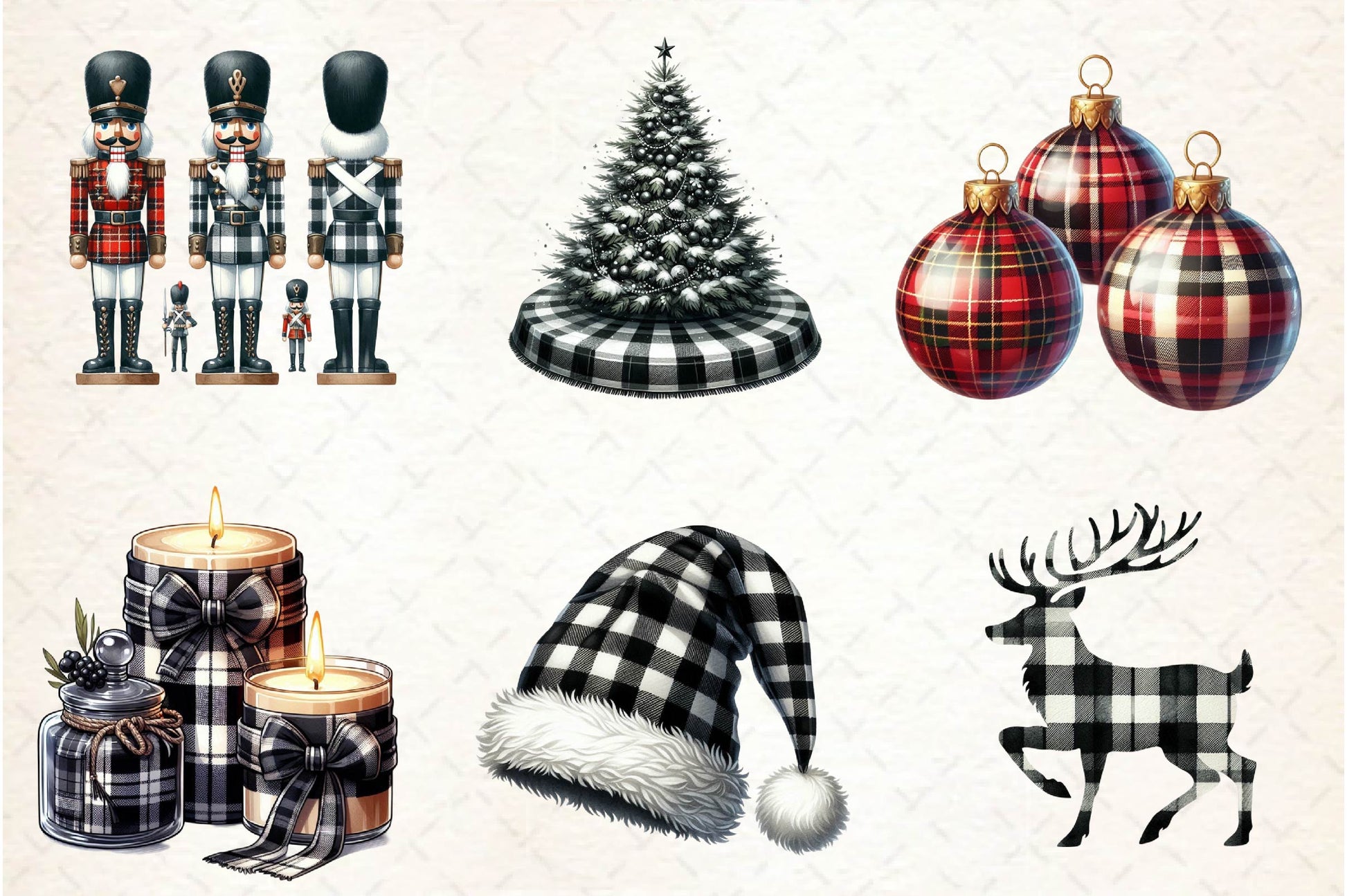 Luxury Plaid Black And White Christmas Clipart Bundle - CraftNest - Digital Crafting and Art