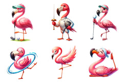 Cute Cartoon Sporty Flamingos Clipart Bundle - CraftNest - Digital Crafting and Art