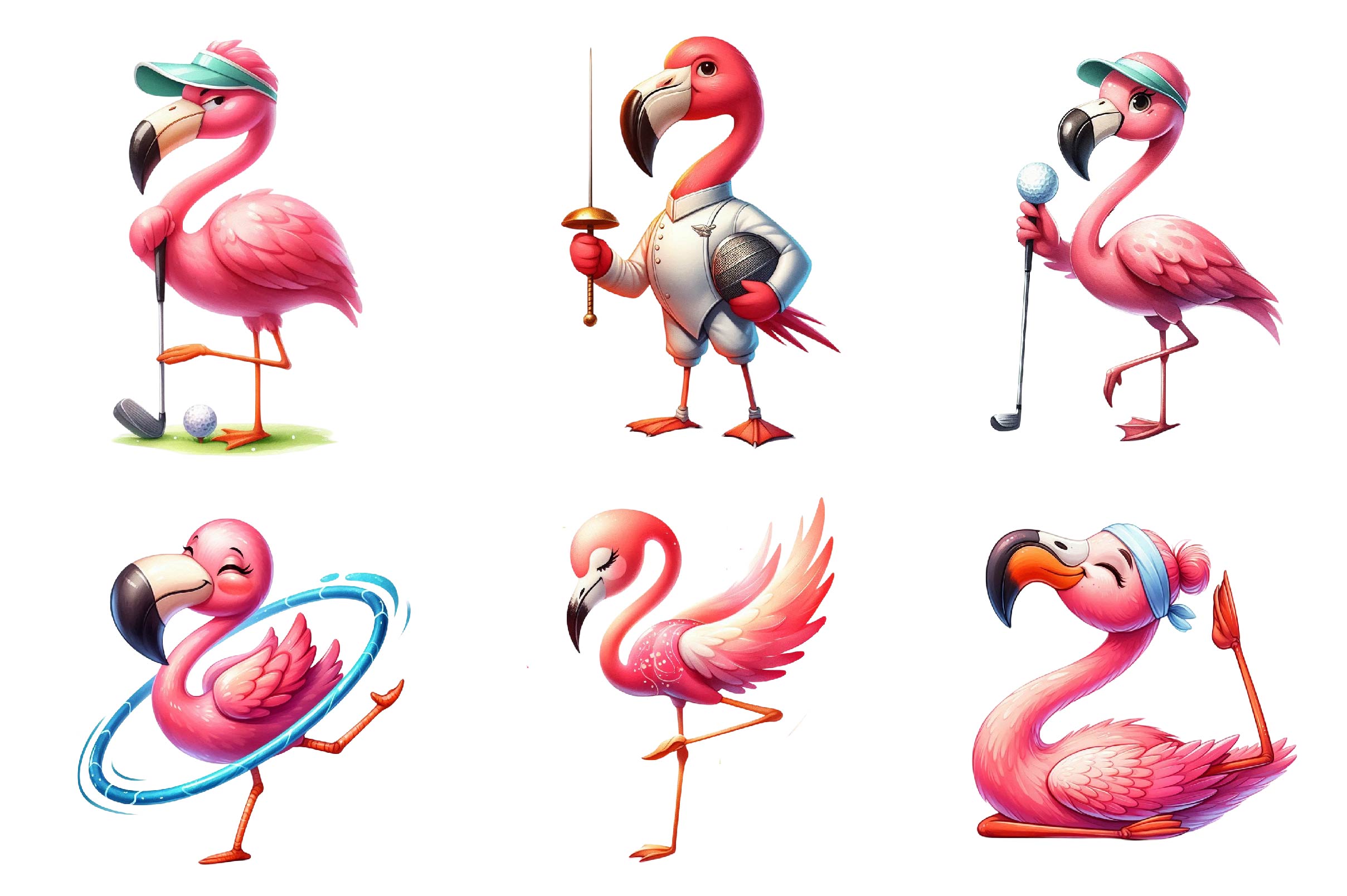 Cute Cartoon Sporty Flamingos Clipart Bundle - CraftNest - Digital Crafting and Art