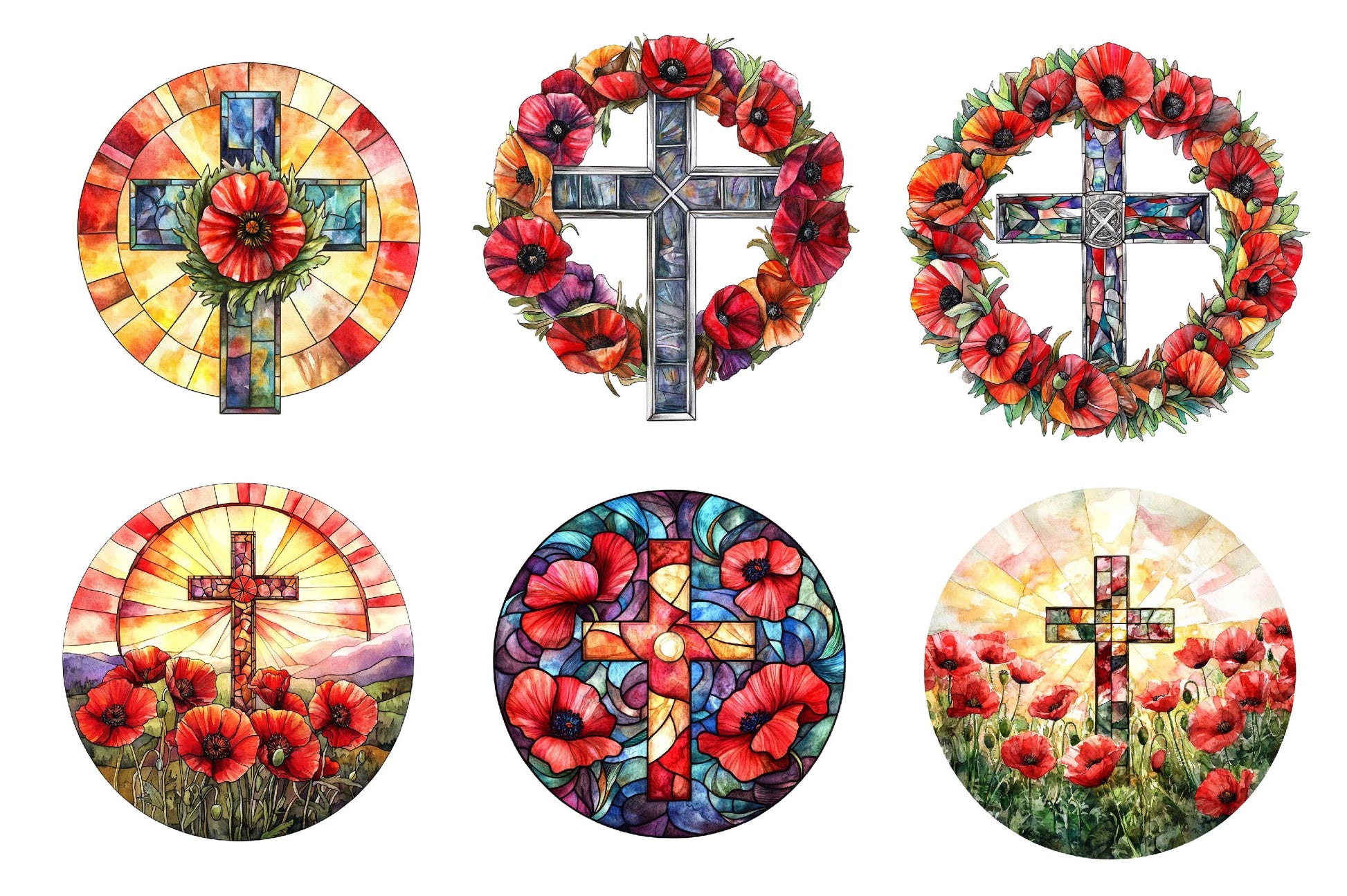 Round Poppy & Cross Faux Stained Glass Clipart Bundle - CraftNest - Digital Crafting and Art