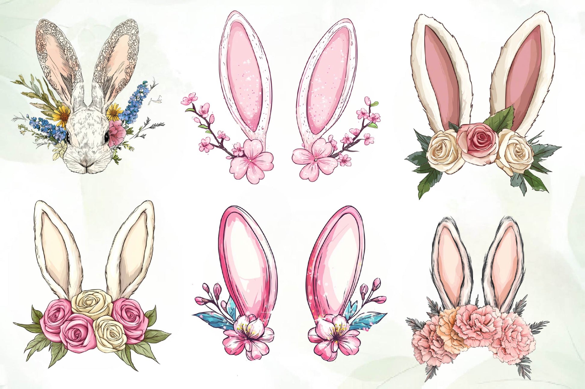 Floral Bunny Ears Design Clipart Bundle - CraftNest - Digital Crafting and Art