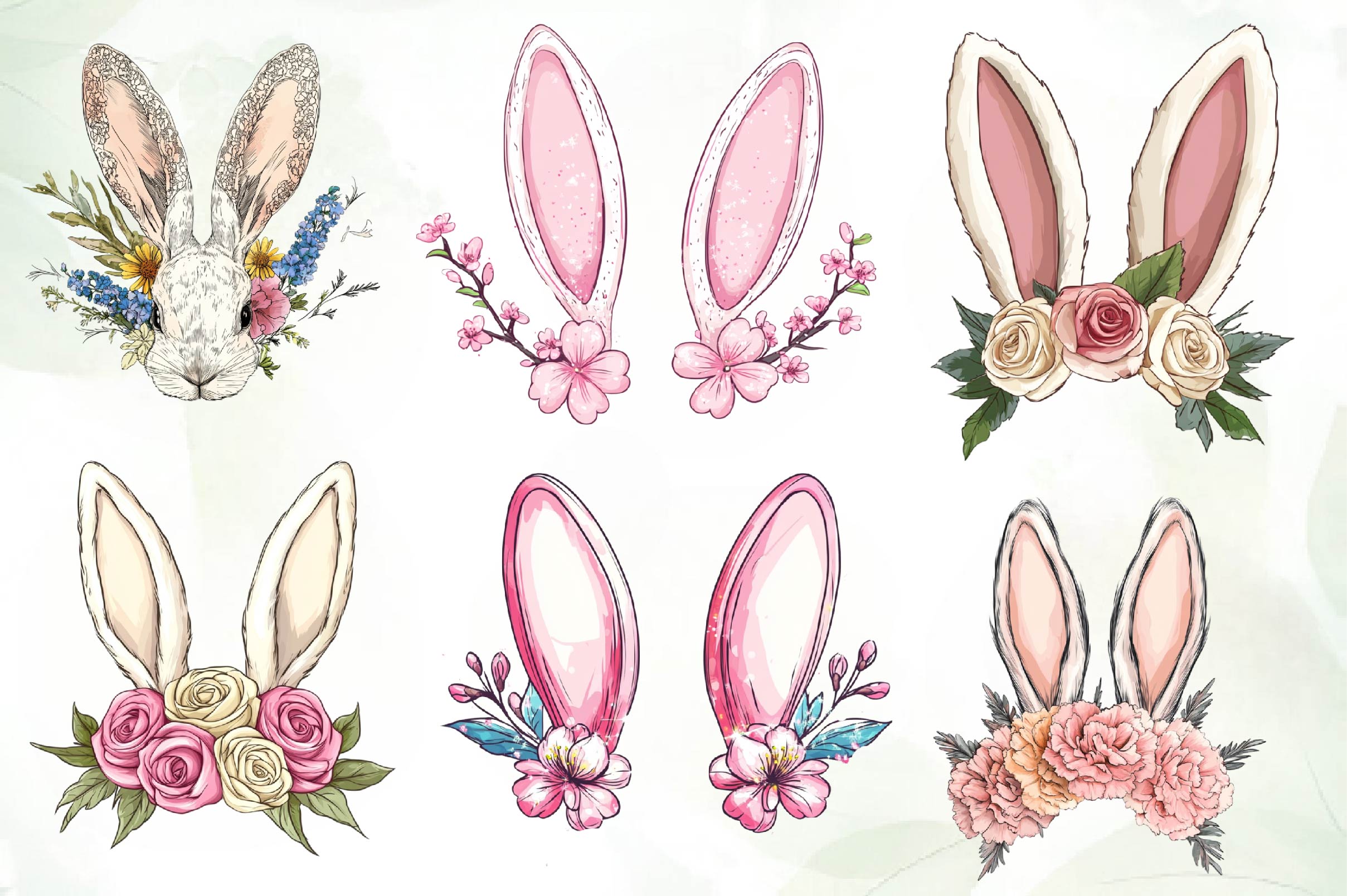 Floral Bunny Ears Design Clipart Bundle - CraftNest - Digital Crafting and Art