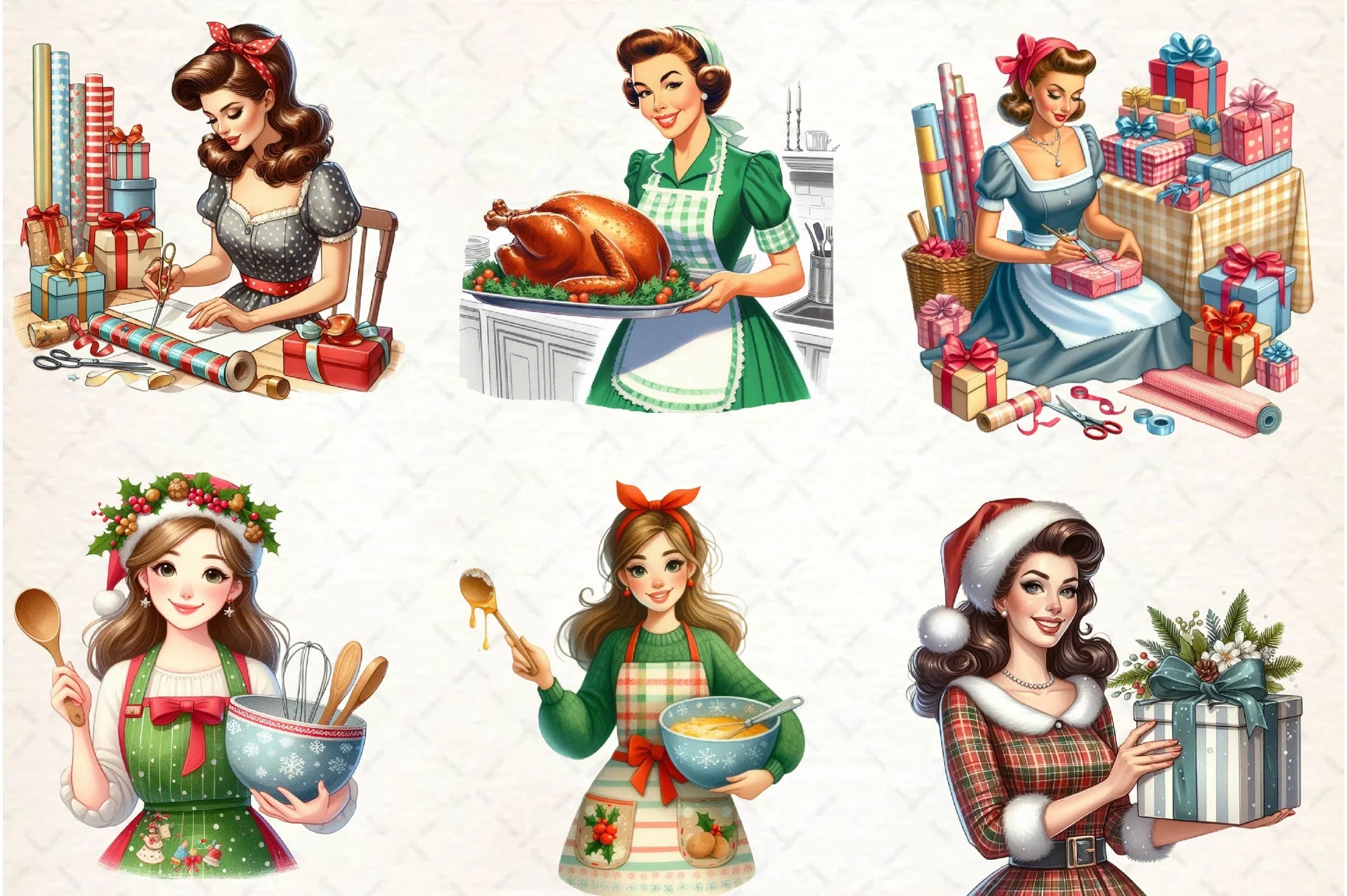Retro Christmas Housewives Clipart Bundle - CraftNest - Digital Crafting and Art