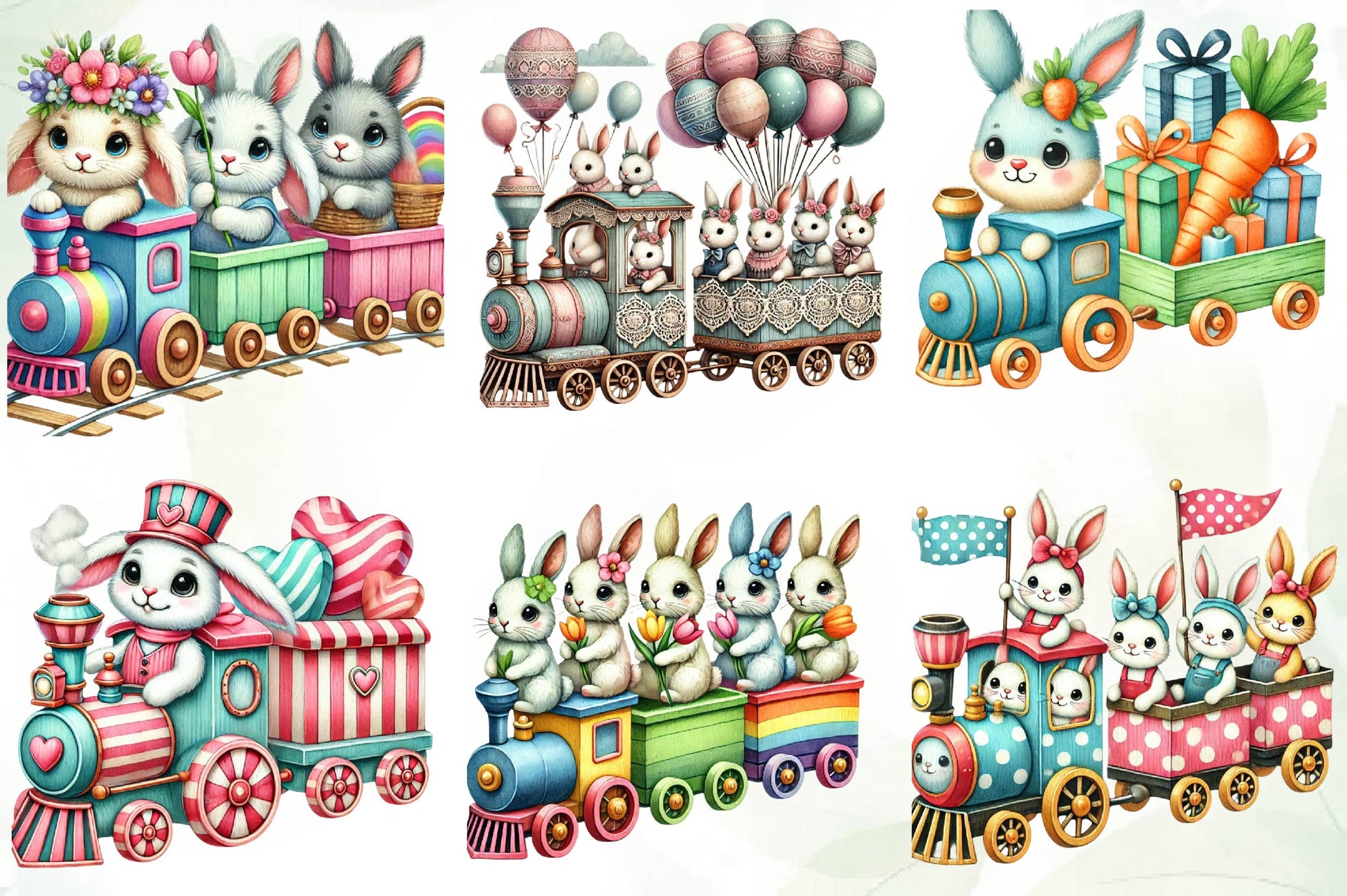 Bunny Train Clipart Bundle - CraftNest - Digital Crafting and Art