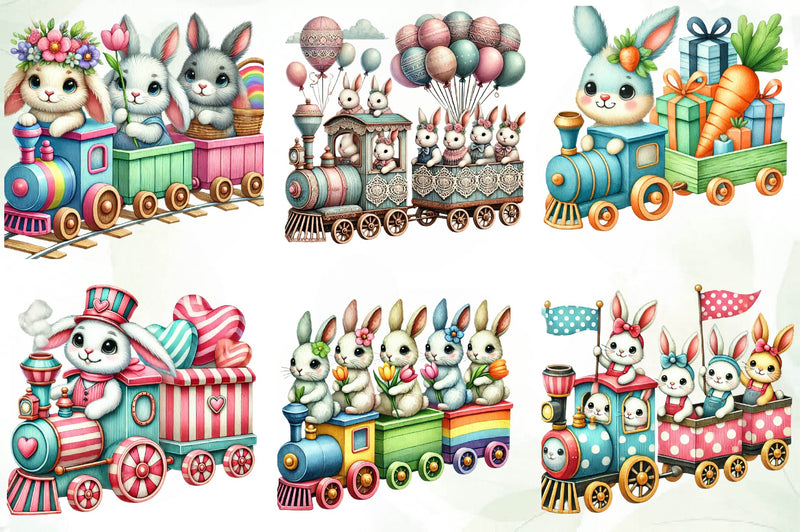 Bunny Train Clipart Bundle - CraftNest - Digital Crafting and Art