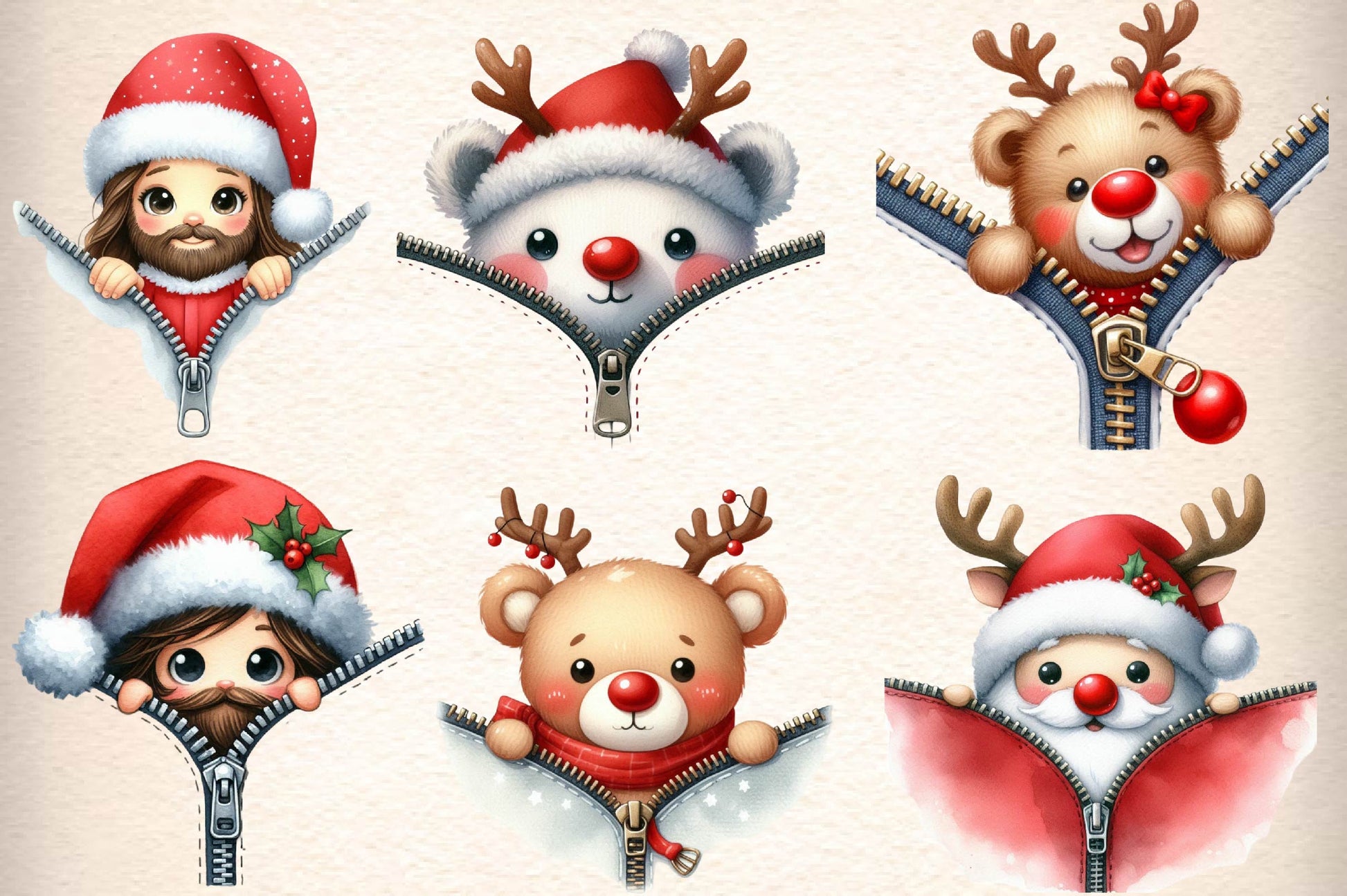 Christmas Peeking Out Zipper Clipart Bundle - CraftNest - Digital Crafting and Art
