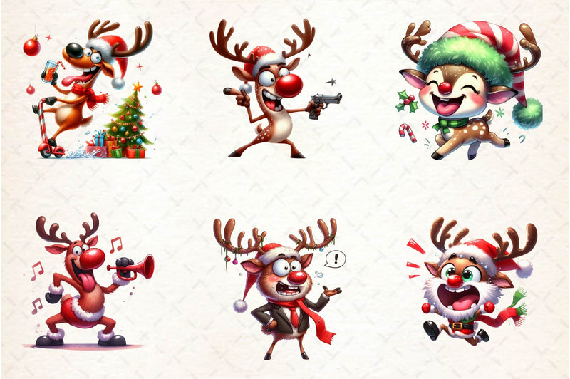 Funny Christmas Deer Clipart Bundle - CraftNest - Digital Crafting and Art