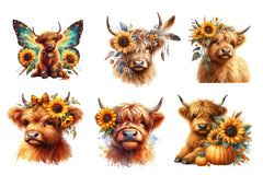 Sunflower Highland Cow Clipart Bundle - CraftNest - Digital Crafting and Art