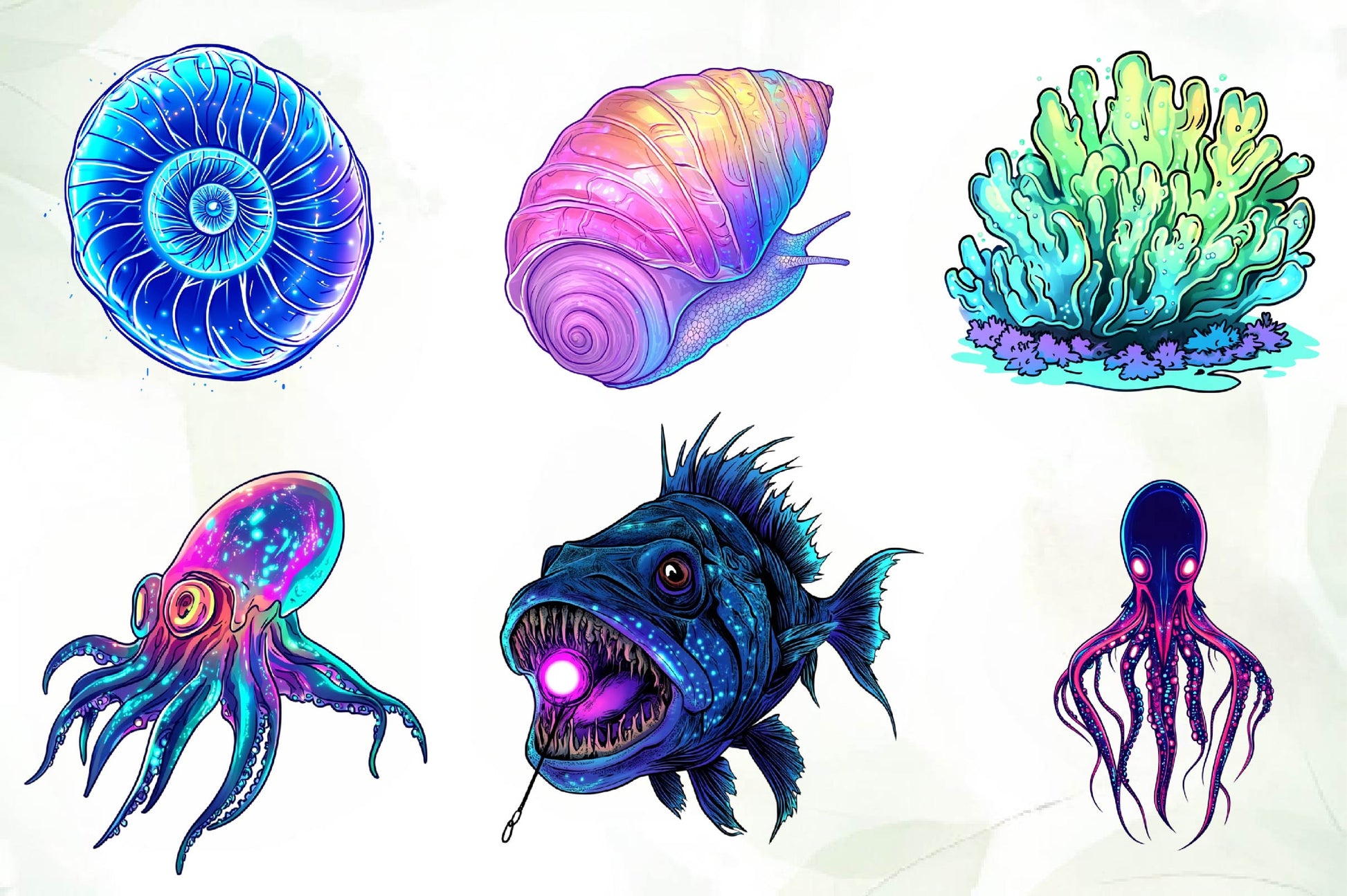 Bioluminescent Sea Animal Clipart Bundle - CraftNest - Digital Crafting and Art