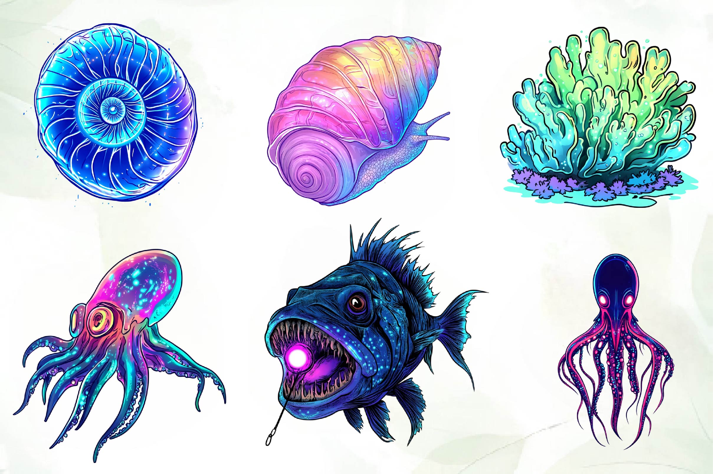 Bioluminescent Sea Animal Clipart Bundle - CraftNest - Digital Crafting and Art