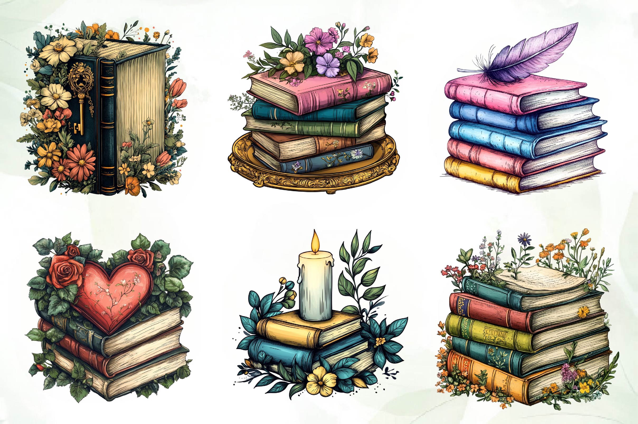 Pretty Books With Flowers Clipart Bundle 1 - CraftNest - Digital Crafting and Art