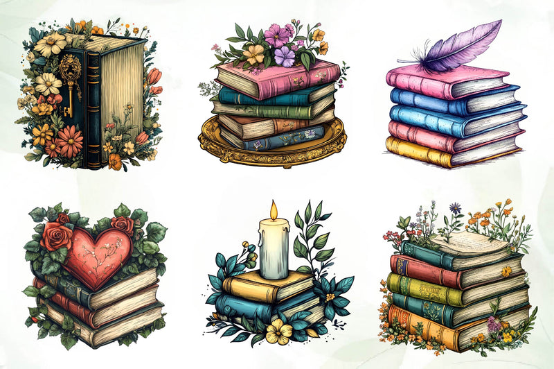 Pretty Books With Flowers Clipart Bundle 1 - CraftNest - Digital Crafting and Art