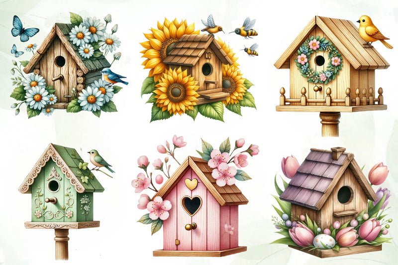 Spring Bird House Clipart Bundle - CraftNest - Digital Crafting and Art