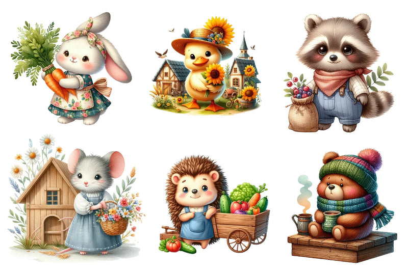 Rustic Animal Villagers Collection Clipart Bundle - CraftNest - Digital Crafting and Art