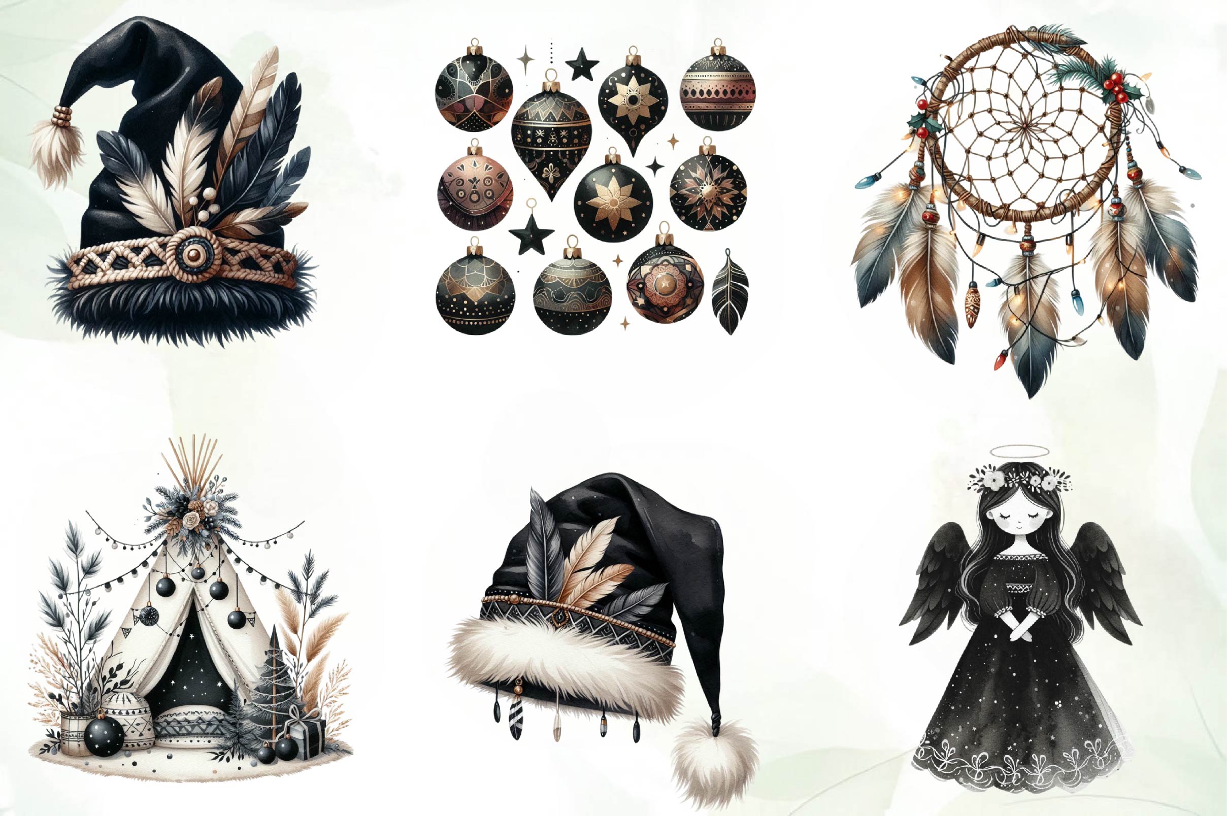 Boho Moody Christmas Clipart Bundle - CraftNest - Digital Crafting and Art