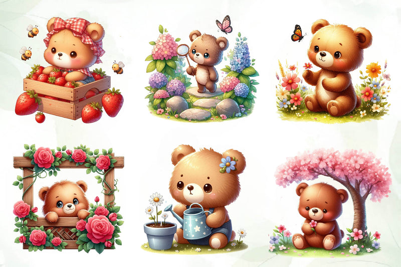 Cute Garden Bear Clipart Bundle - CraftNest - Digital Crafting and Art