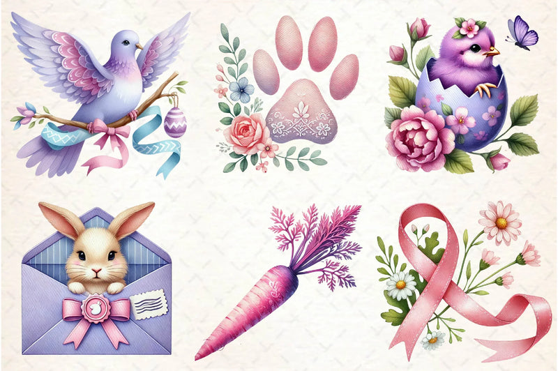 Pink And Purple Easter Clipart Bundle - CraftNest - Digital Crafting and Art