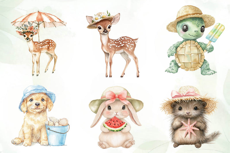 Baby Animals In Summer Hat Clipart Bundle - CraftNest - Digital Crafting and Art