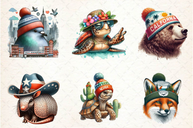 States Of Animals Wearing Knit Beanies Clipart Bundle - CraftNest - Digital Crafting and Art