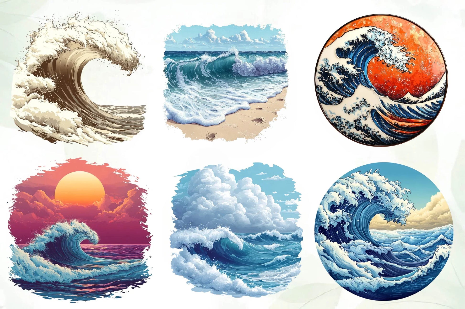 Vintage Ocean Waves Clipart Bundle - CraftNest - Digital Crafting and Art