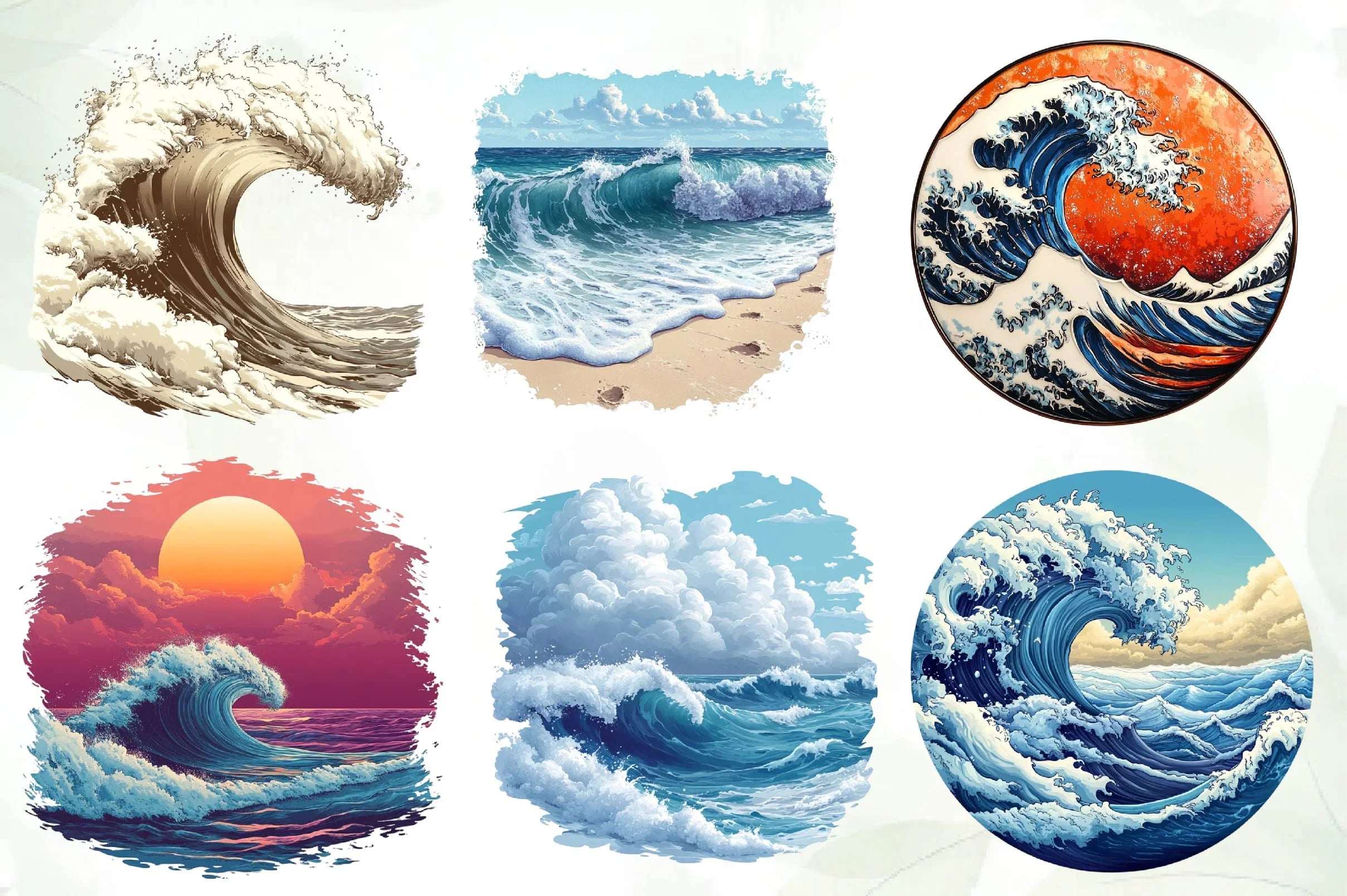 Vintage Ocean Waves Clipart Bundle - CraftNest - Digital Crafting and Art