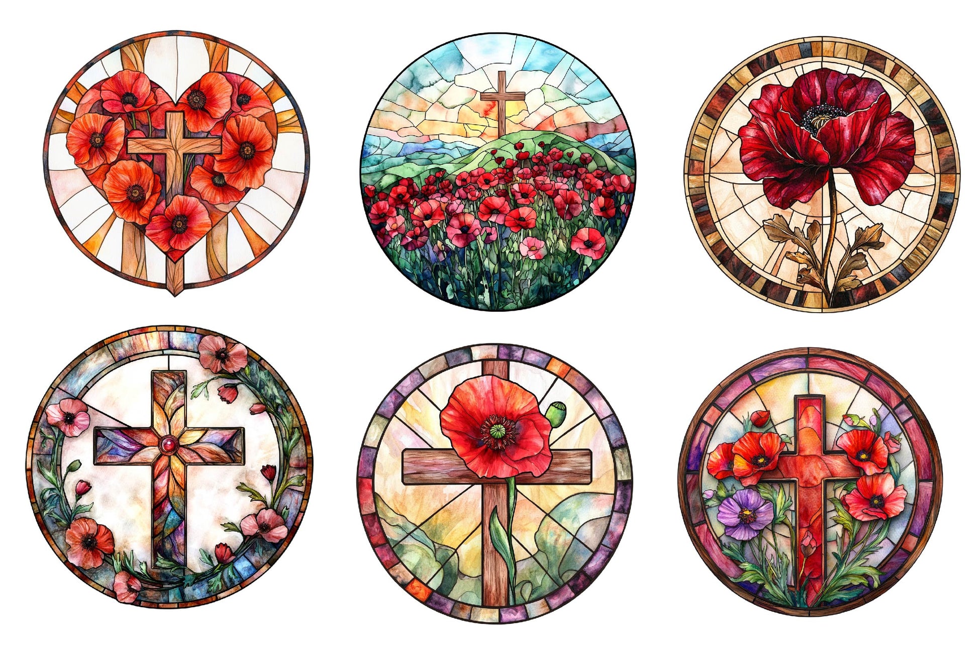 Round Poppy & Cross Faux Stained Glass Clipart Bundle - CraftNest - Digital Crafting and Art