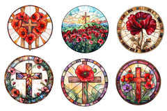 Round Poppy & Cross Faux Stained Glass Clipart Bundle - CraftNest - Digital Crafting and Art