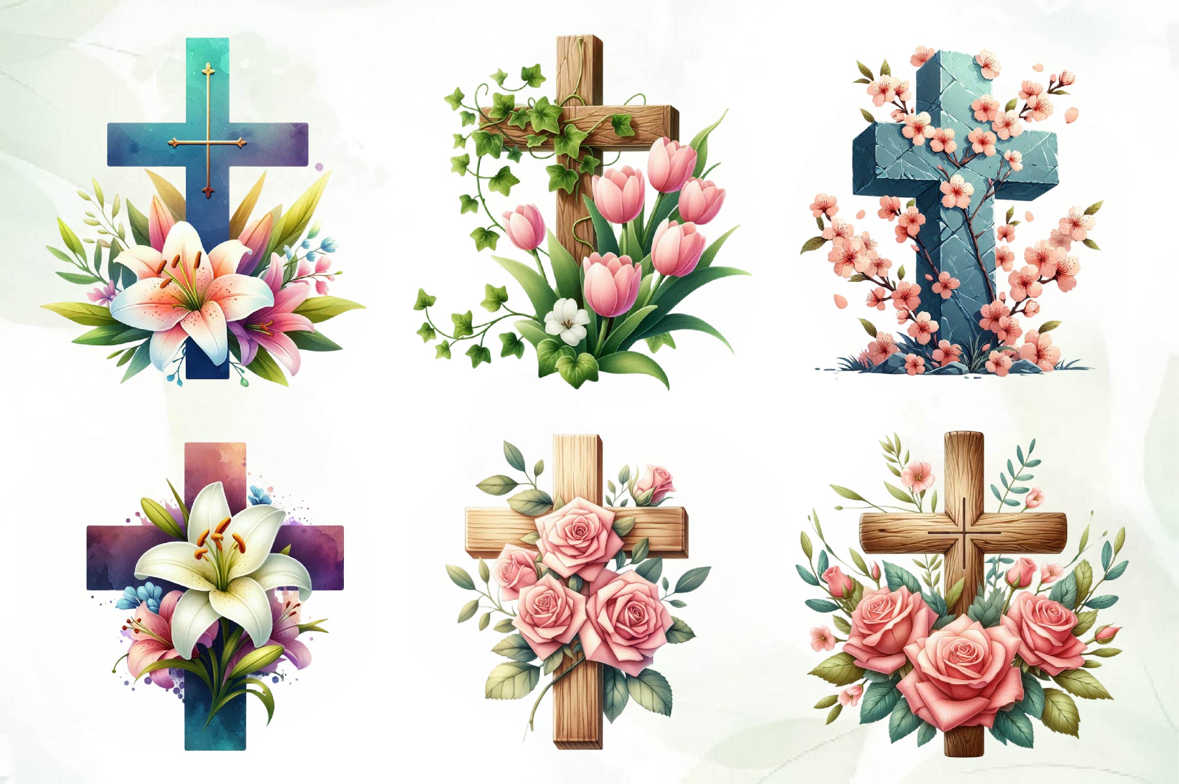 Cross Religious Floral Clipart Bundle - CraftNest - Digital Crafting and Art