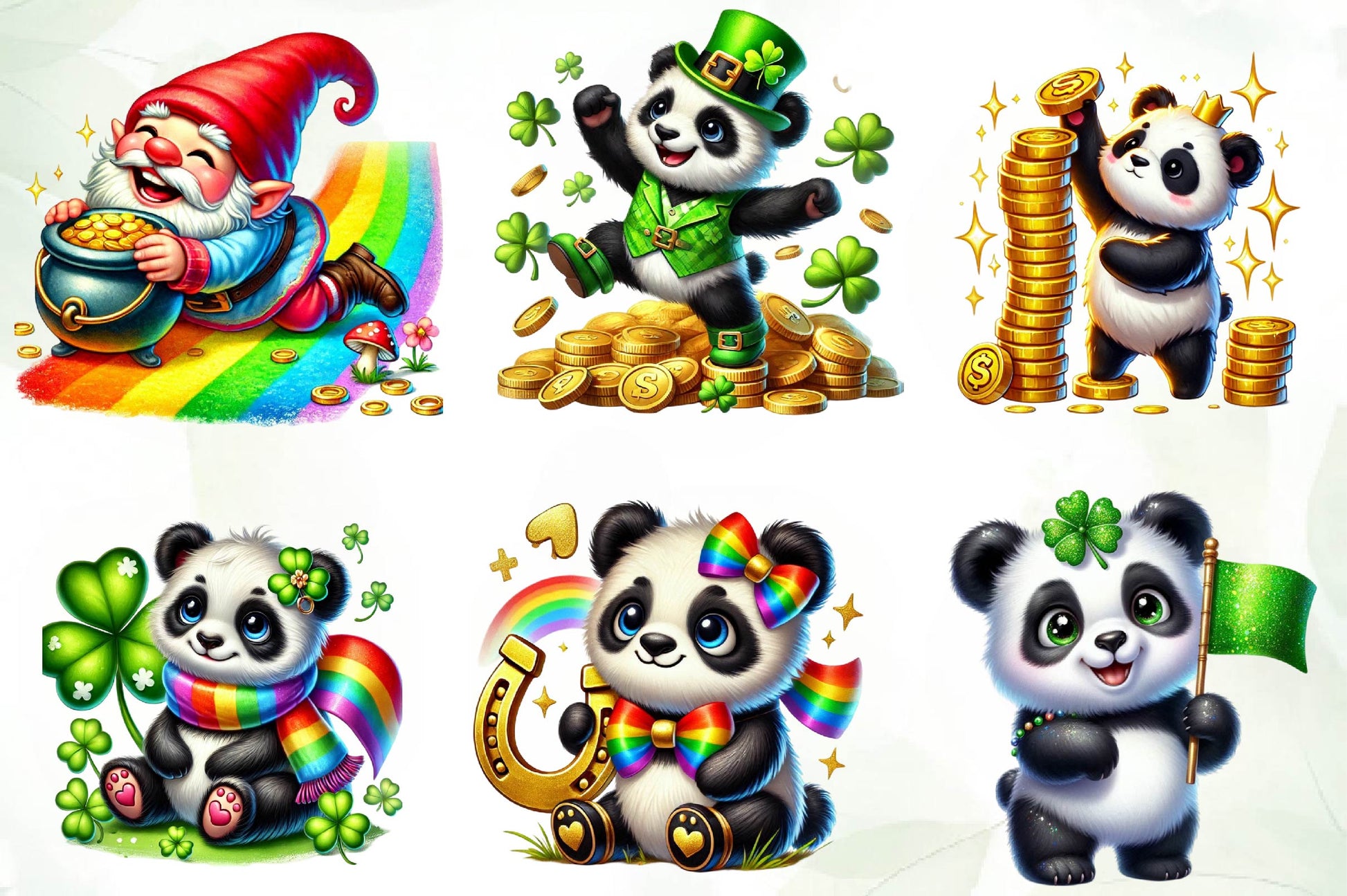 St Patricks Day Cute Panda Clipart Bundle - CraftNest - Digital Crafting and Art