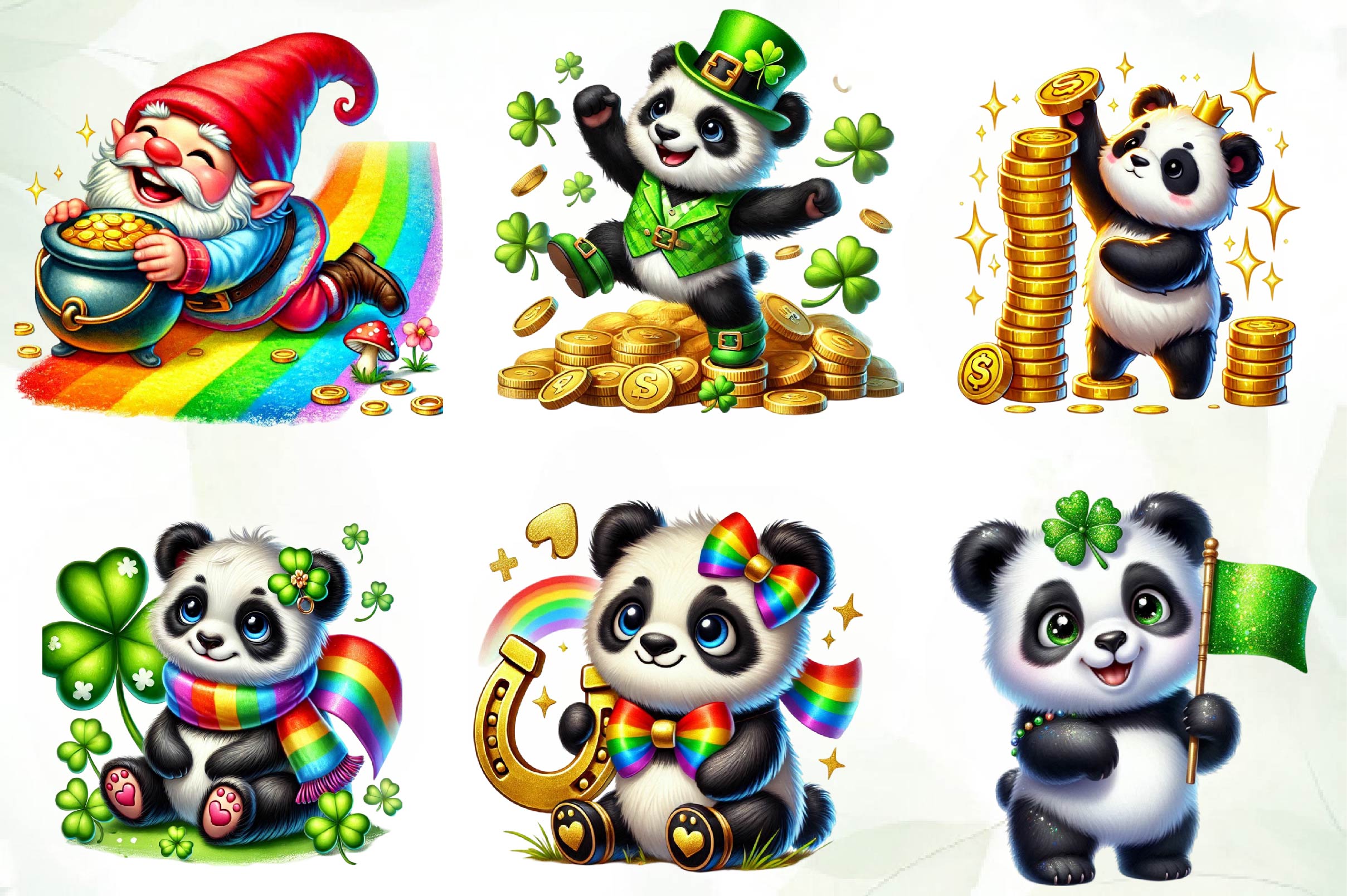 St Patricks Day Cute Panda Clipart Bundle - CraftNest - Digital Crafting and Art