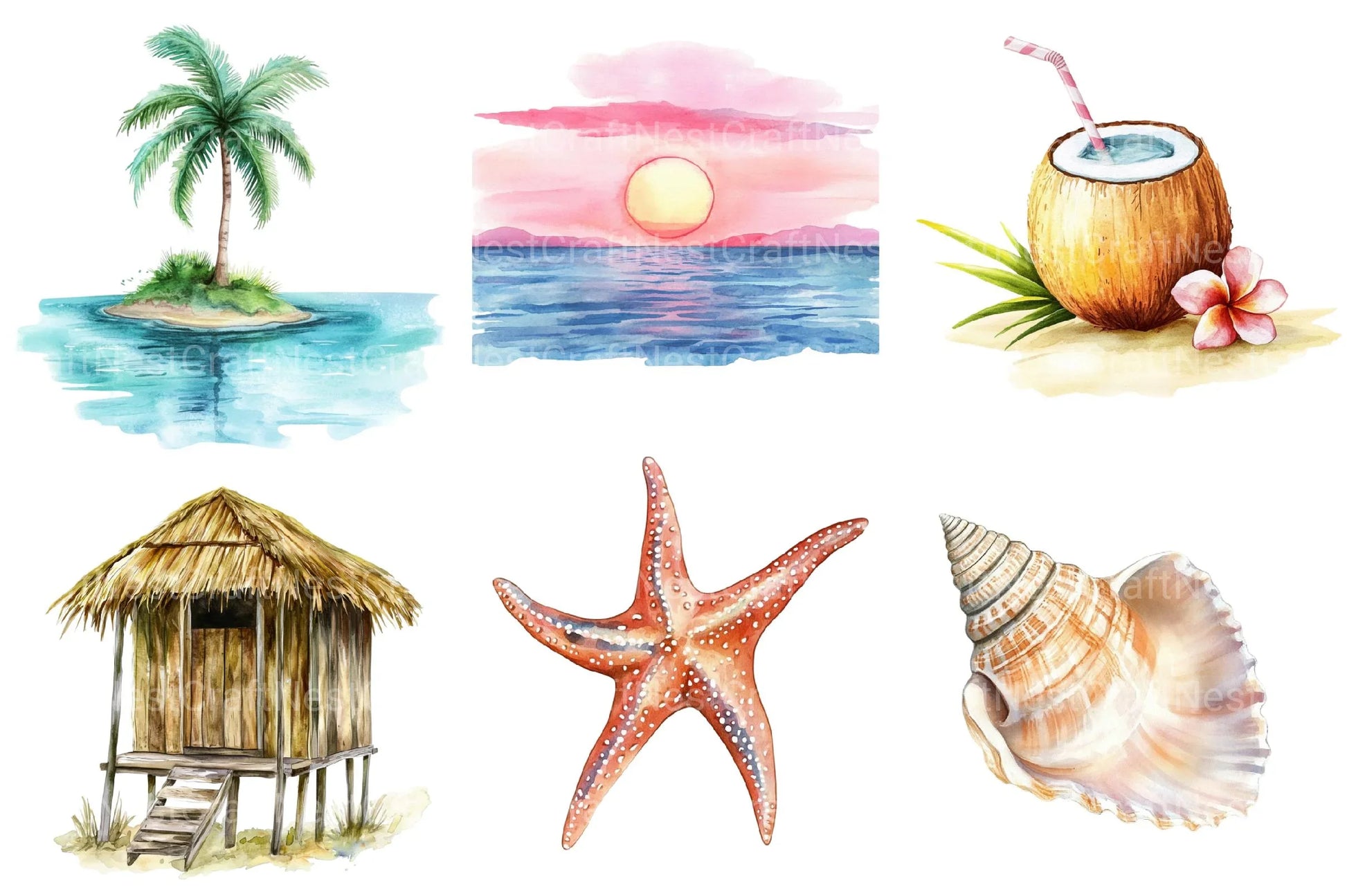 Tropical Beach Landscapes Clipart - CraftNest - Digital Crafting and Art