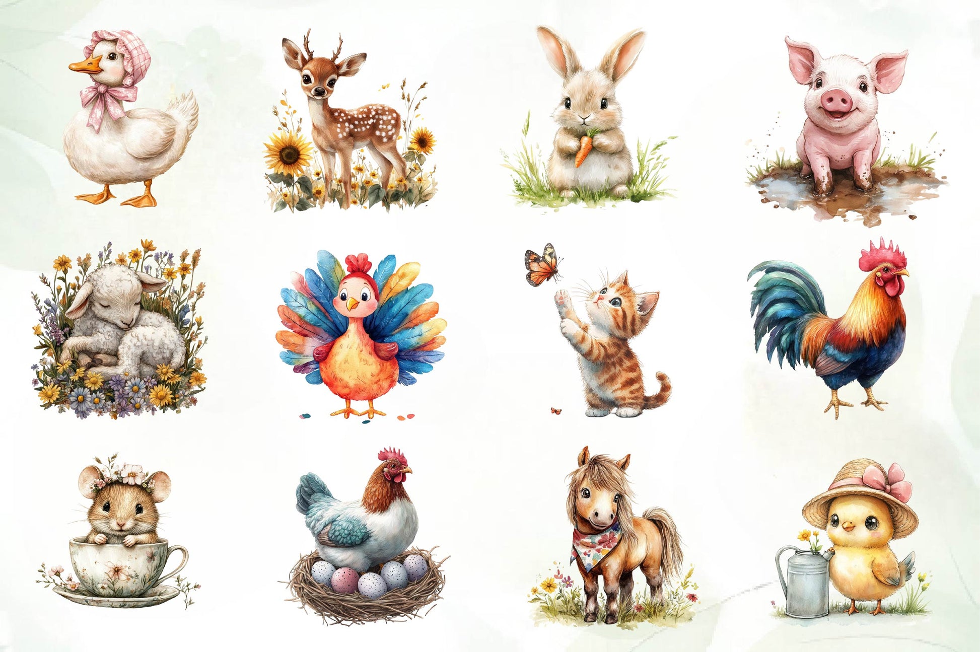 Cute On The Farm Animals Clipart Bundle - CraftNest - Digital Crafting and Art