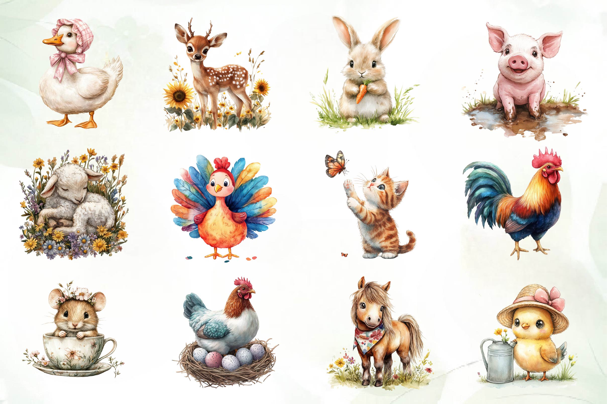 Cute On The Farm Animals Clipart Bundle - CraftNest - Digital Crafting and Art