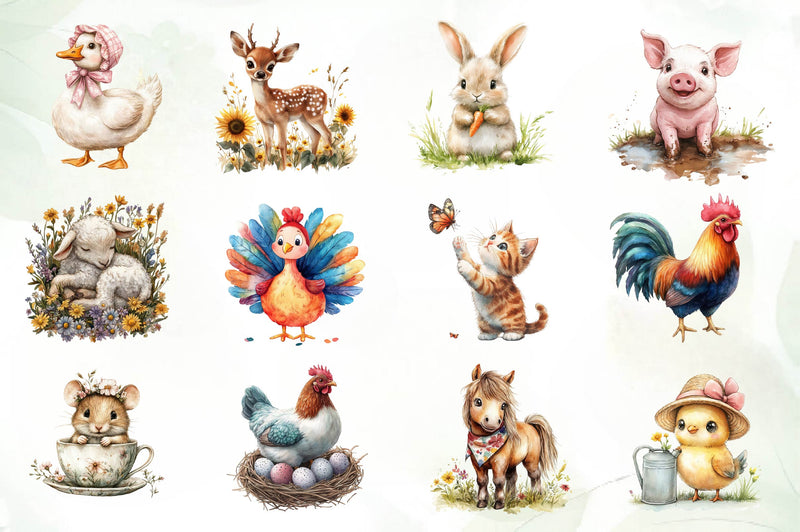 Cute On The Farm Animals Clipart Bundle - CraftNest - Digital Crafting and Art