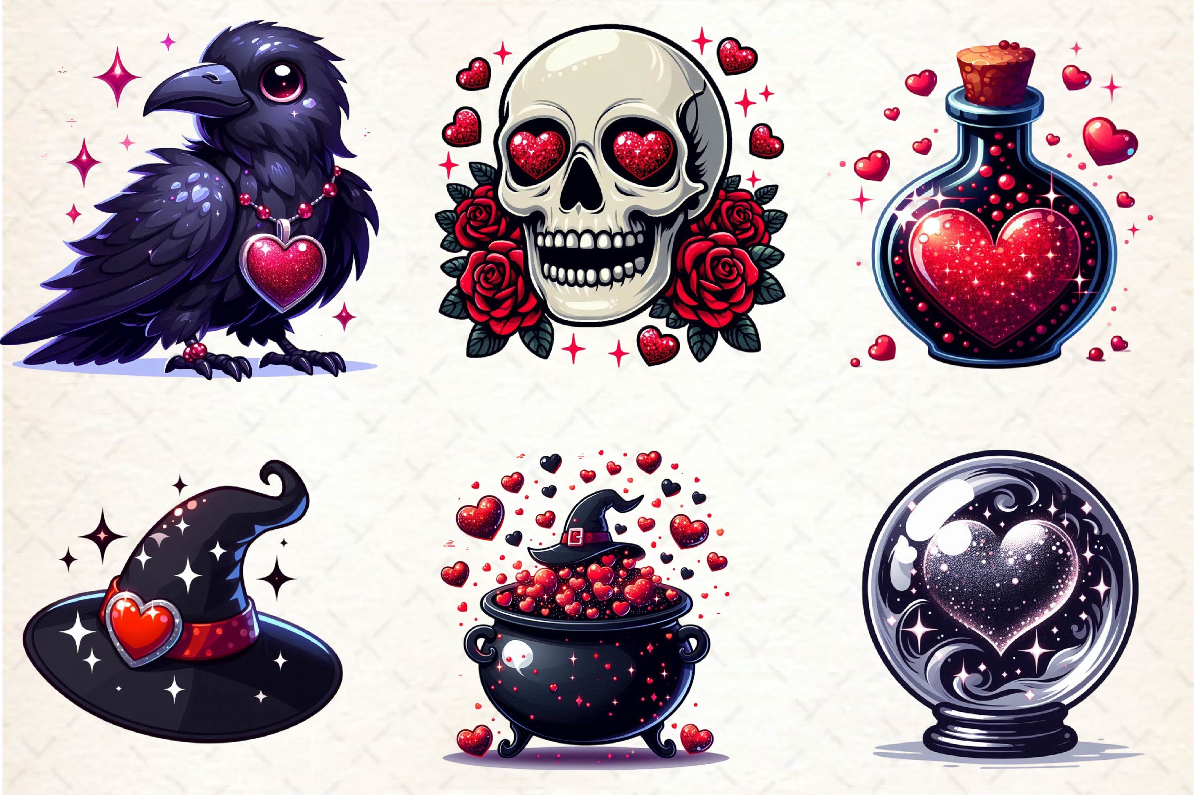 Valentine Gothic Witch Clipart Bundle 1 - CraftNest - Digital Crafting and Art