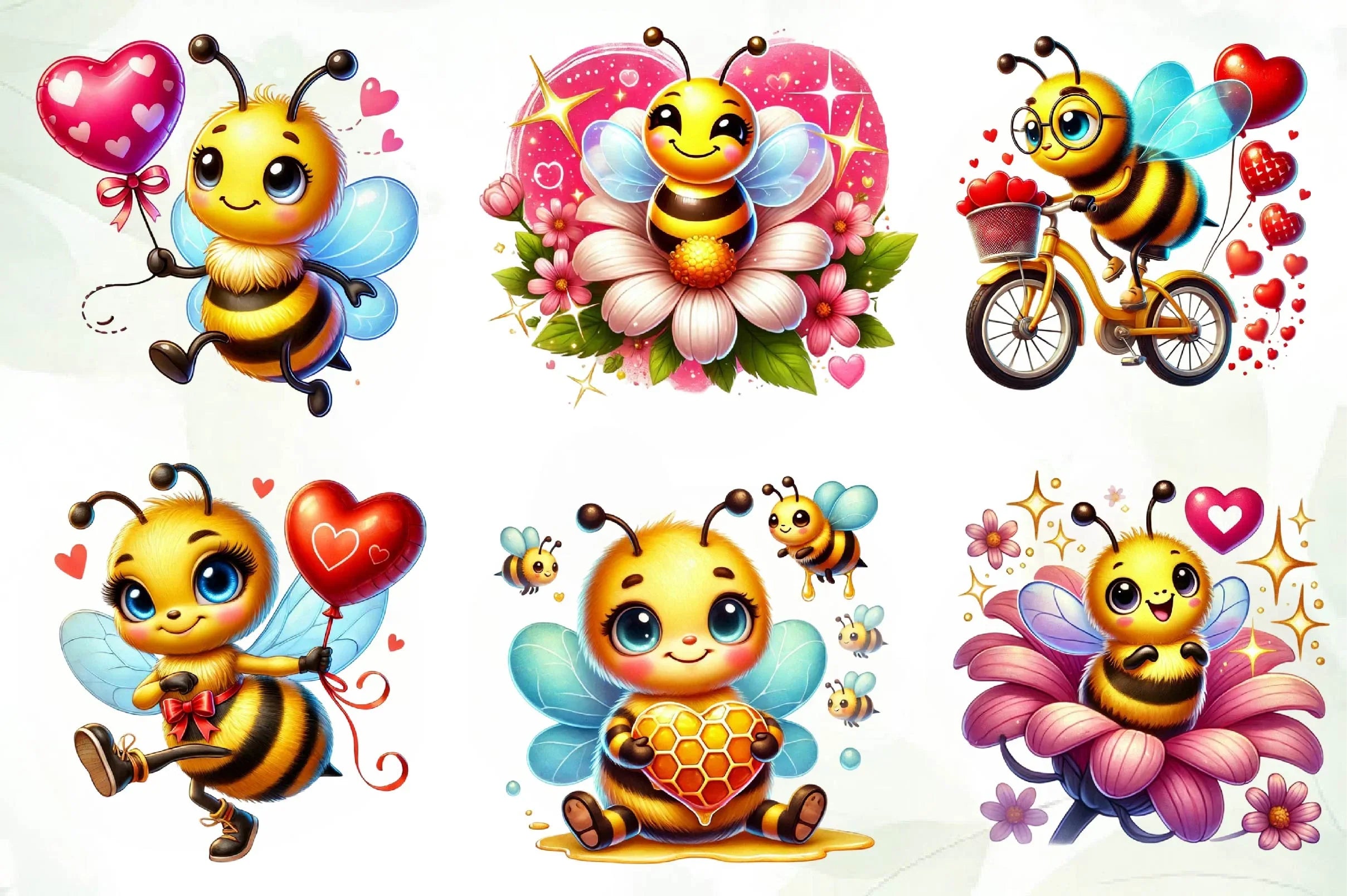 Cute Valentines Day Bee Clipart Bundle - CraftNest - Digital Crafting and Art