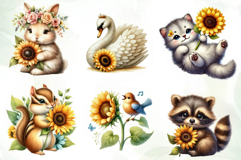 Spring Animal Sunflowers Clipart Bundle - CraftNest - Digital Crafting and Art
