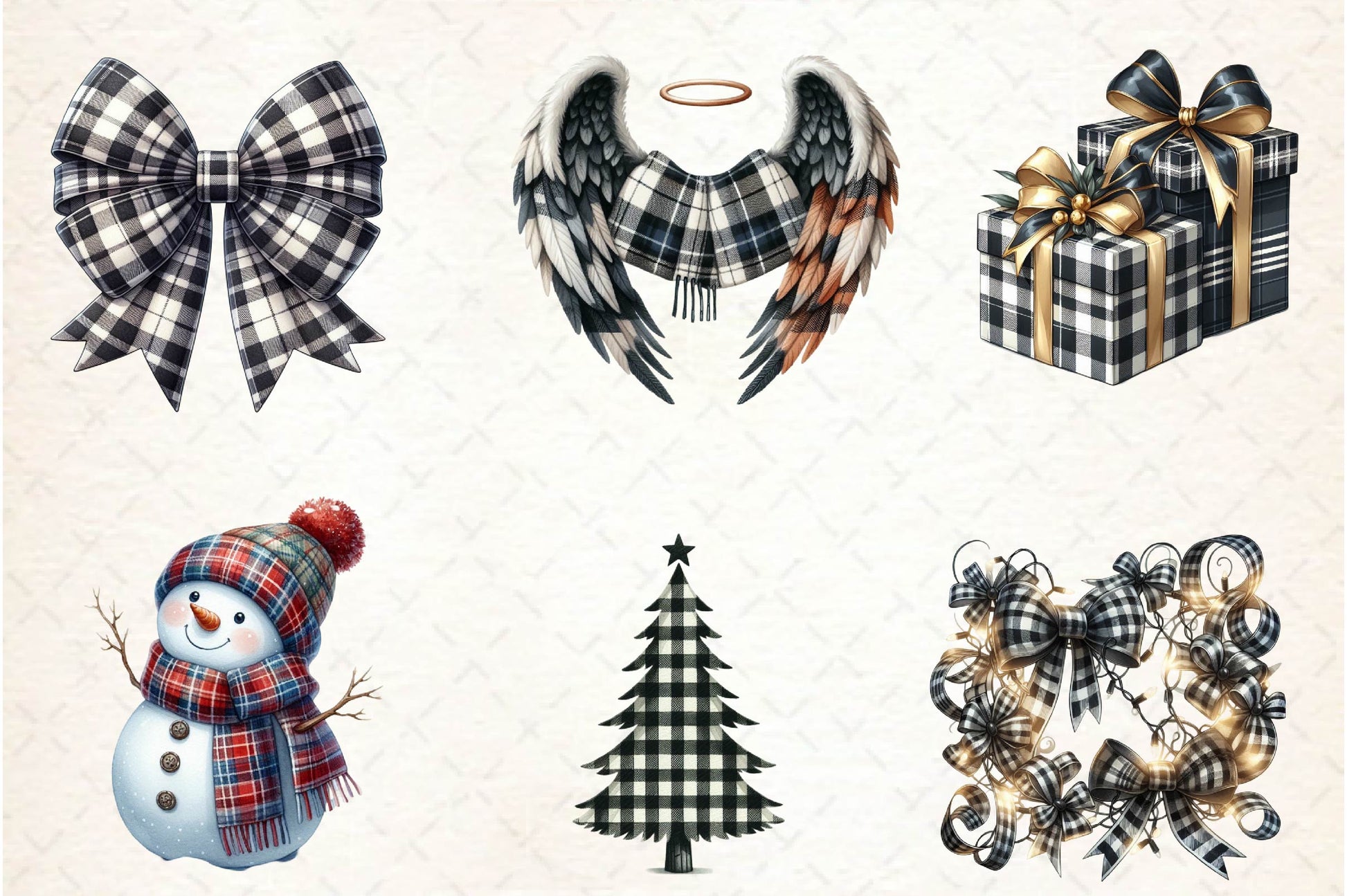 Luxury Plaid Black And White Christmas Clipart Bundle - CraftNest - Digital Crafting and Art