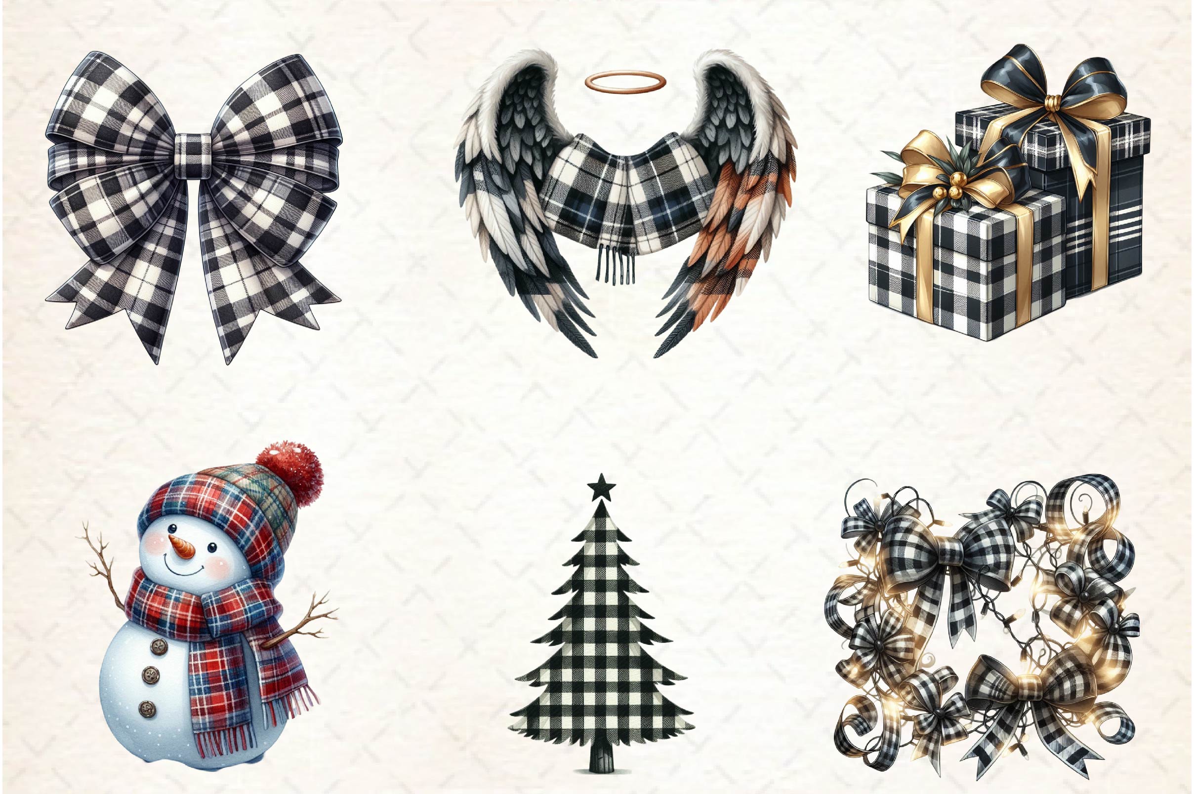 Luxury Plaid Black And White Christmas Clipart Bundle - CraftNest - Digital Crafting and Art