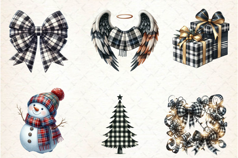Luxury Plaid Black And White Christmas Clipart Bundle - CraftNest - Digital Crafting and Art