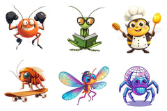 Quirky Whimsical Insects Animals Clipart Bundle - CraftNest - Digital Crafting and Art